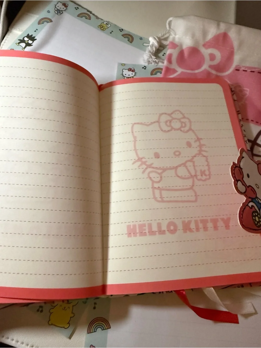 Hello Kitty Pink Kids Drawstring Bag & Notebook Set